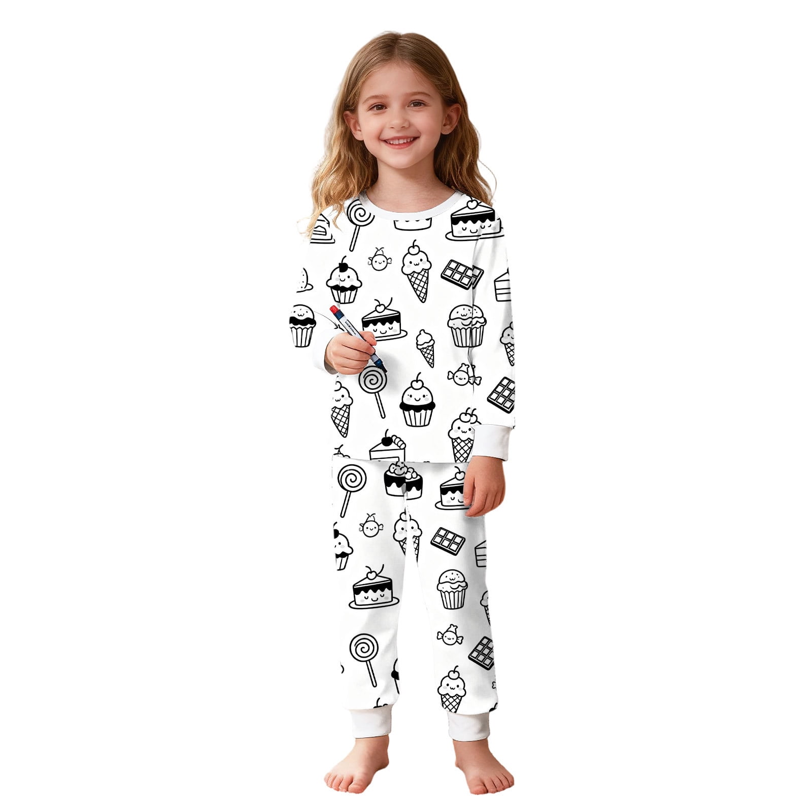 Owordtank Kids DIY Colorable Pants Set Boys Girls Hand Painted T Shirts and Pants Sets Funny Cartoon Coloring 2 Piece Outfits