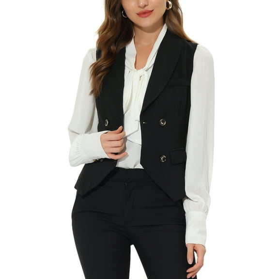 INSPIRE CHIC Women's Suit Vest Double Breasted Business Lapel Dressy Waistcoat Vest XS Black