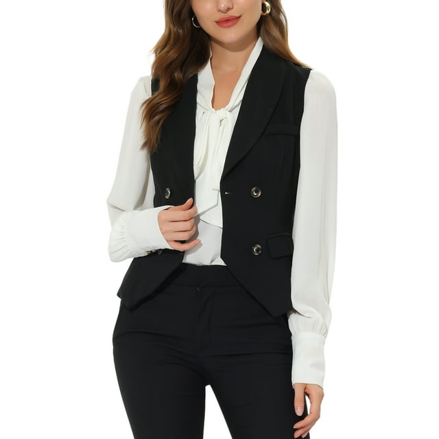 CHALECO DE TRAJE DE MUJER INSPIRAR CHIC Doble Botón Negocios Con Solapa 3XL Negro