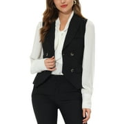 Allegra K Women's Suit Vest Double Breasted Lapel Dressy Waistcoat Vest 3XL Black