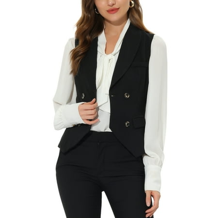 Allegra K Women's Suit Vest Double Breasted Lapel Dressy Waistcoat Vest 2XL Black