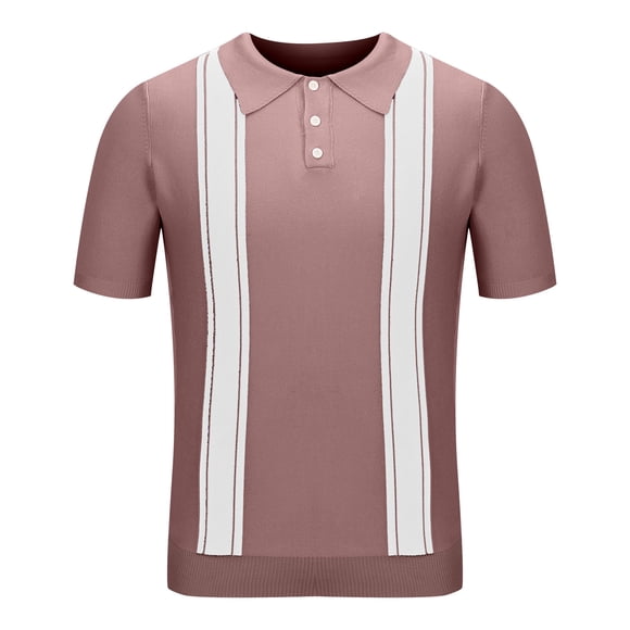 ylioge Mens Golf Shirts Knitted Short Sleeve Button Collared Tees Tops Stretchy Slim Pullover Casual Stripe Comfort Outdoor Sports Tshirts Shirt