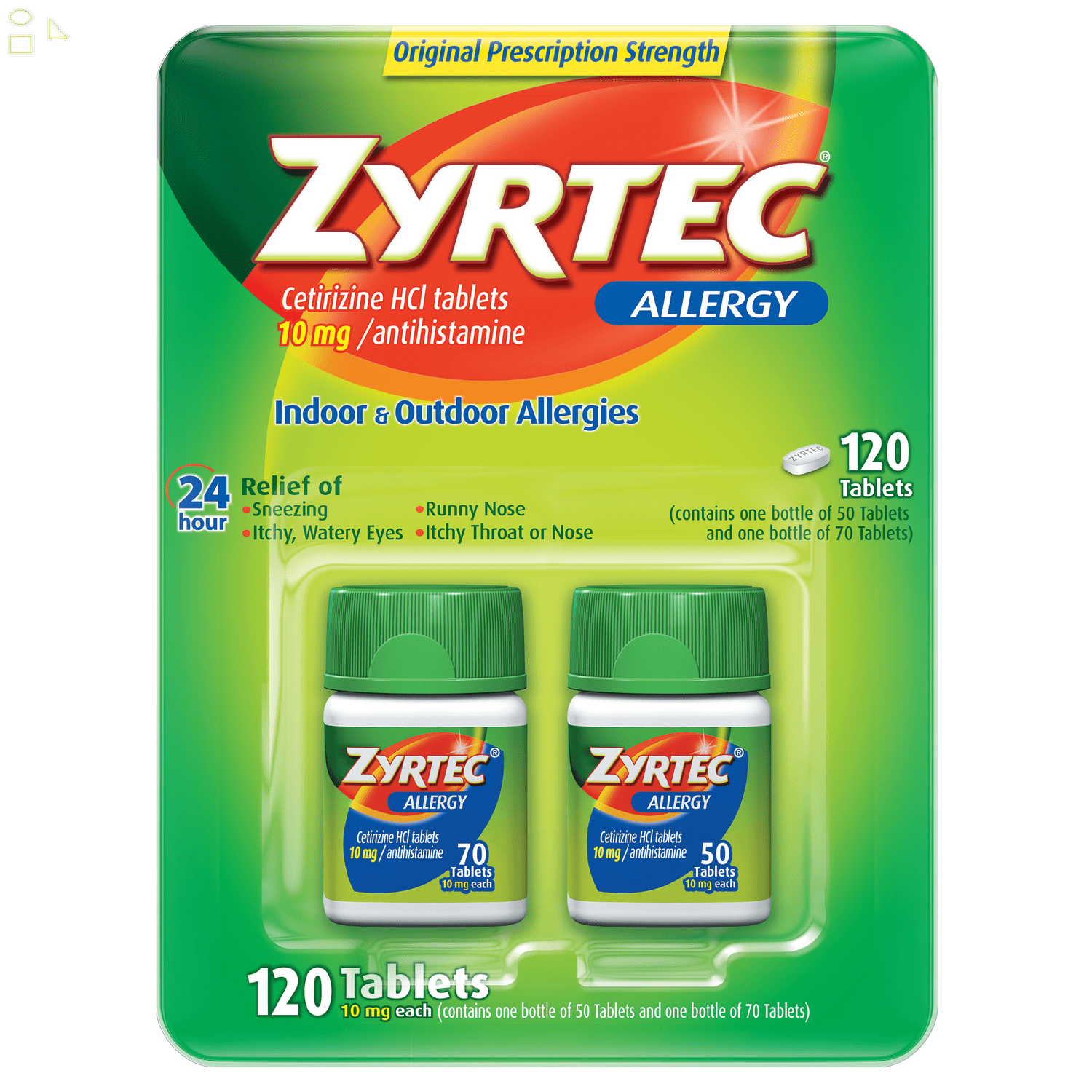 Zyrtec 24 Hour Allergy Relief Antihistamine Cetirizine Hcl 10 Mg, 120