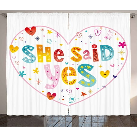 Engagement Party Decorations Curtains 2 Panels Set Hippie Hearts