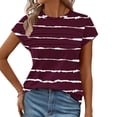 thumbnail image 6 of Womens Striped Tops with Pleats Cap Sleeve Crewneck Basic Tees Tunic T Shirts for Women Summer Casual (S, Wine), 6 of 7