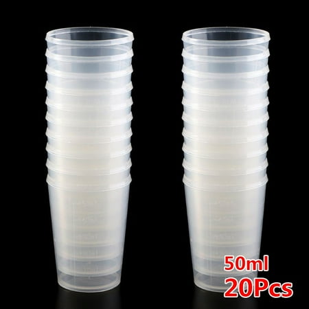 

Dreamhall 20pcs Liquid Measuring Mixing Cups Dual Scales Plastic Measuring Cups for for Resin Epoxy Paint Food Lab Use 50ml