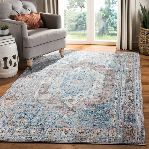 SAFAVIEH Bristol Lyla Oriental Polyester Area Rug, Gray/Blue, 4' x 6'