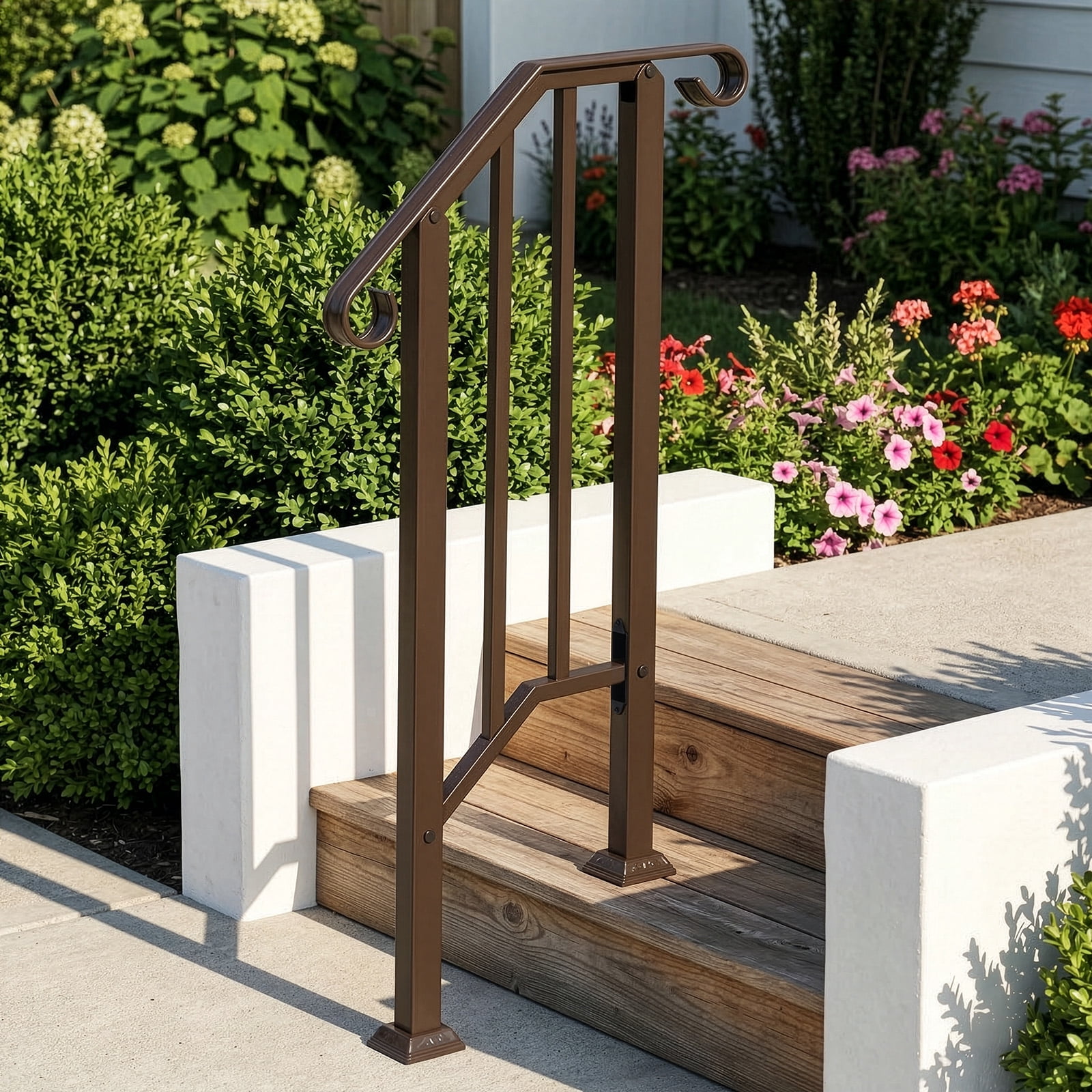 Copper Galvanized Iron Single Step Outdoor Stair Handrail Weather Resistant Anti-Rust Porch Safety Step Railing With Full Installation Hardware