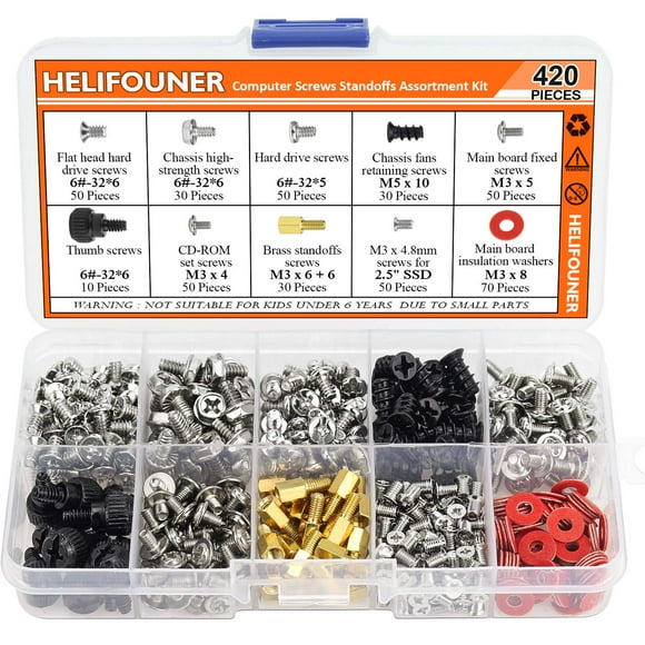 HELIFOUNER 420 Pieces Computer Standoffs Screws Assortment Kit for 2.5"" SSD Hard Drive Computer Case Motherboard Fan Power Graphics