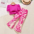 thumbnail image 5 of NAISIBABY Girls Clothes Set, Bubble Sleeve Crop Top & Flare Leg Pants 2-Piece Kids Fashion Outfits Hot Pink 7T, 5 of 5