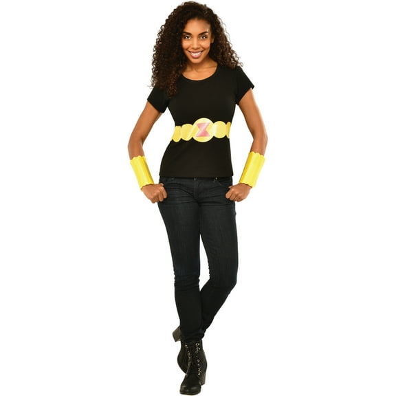Rubies Costume Co Womens Adult Black Widow T-Shirt Belt And Arm Bands Set Costume Size Large 10-12