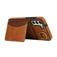 thumbnail image 2 of for Samsung Galaxy S22 Wallet Case with Card Slots, Hand Wrist Strap Rotate Ring Design, Finger Grip Ring PU Leather Magnetic Button Shockproof Purse Phone Cover for Galaxy S22, Brown, 2 of 7