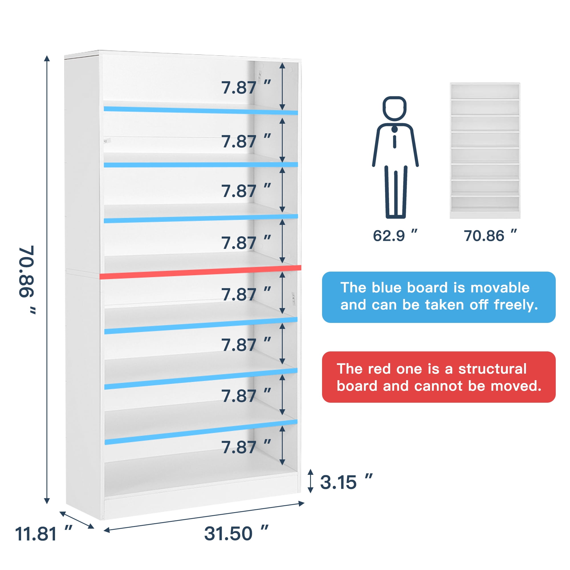 Demi Bonn Wooden Shoe Rack 9-Tier Shoe Storage Organizer Entryway Shoe Shelf, 40-45 Pairs Freestanding Shoe Cabinet, White