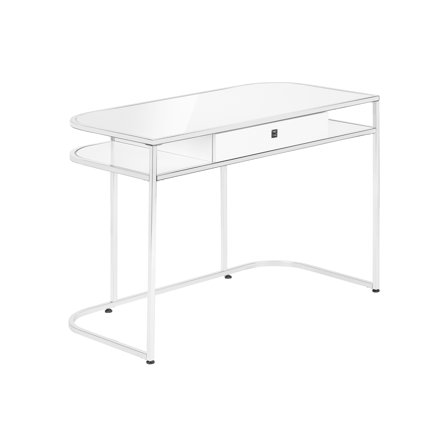 Computer Desk, Home Office, Laptop, Storage Drawers, 48"l, Work, White Laminate, Chrome Metal, Contemporary, Modern