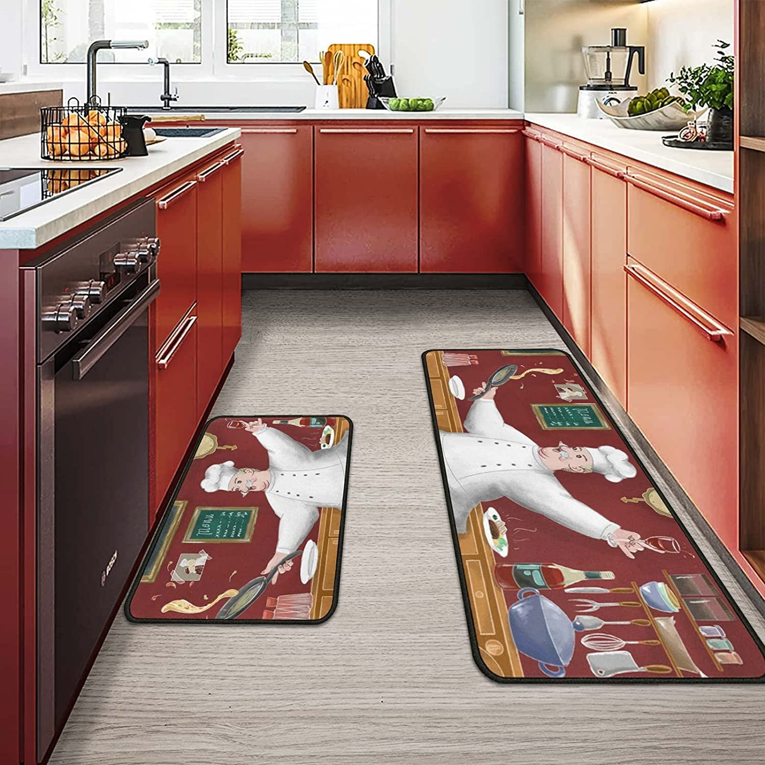Chef Kitchen Rugs and Mats Nonskid 2 Pieces Chef Kitchen Decor for