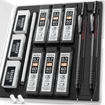 Nicpro 2 PCS Mechanical Pencil 0.5mm & 0.7 mm with Case, MP1000 Metal Artist Pencil Set with 6 Tubes HB Lead Refills, 3 Erasers, 9 Eraser Refills, Black