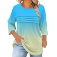 thumbnail image 2 of EchfiProm Sky Blue Tops for Women Fall Crew Neck Shirts 3/4 Sleeve Tunic Blouse Pleated Womens Plus Size, 2 of 5