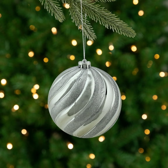Northlight Shatterproof Swirl Christmas Ball Ornament - 5.5" (140mm) - Silver