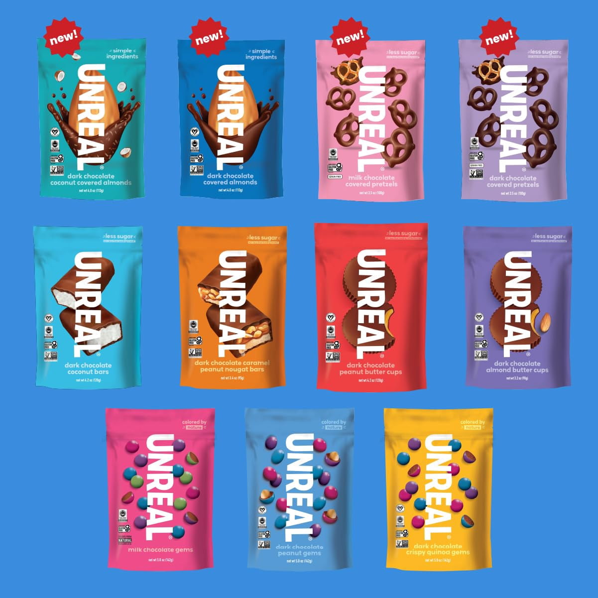 UNREAL Dark Chocolate Peanut Gems | Non-GMO, Vegan Certified, Colors from Nature | 3 Bags