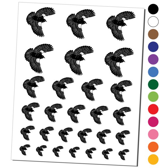 Red-Winged Blackbird Bird Flying Water Resistant Temporary Tattoo Set Fake Body Art Collection - Red