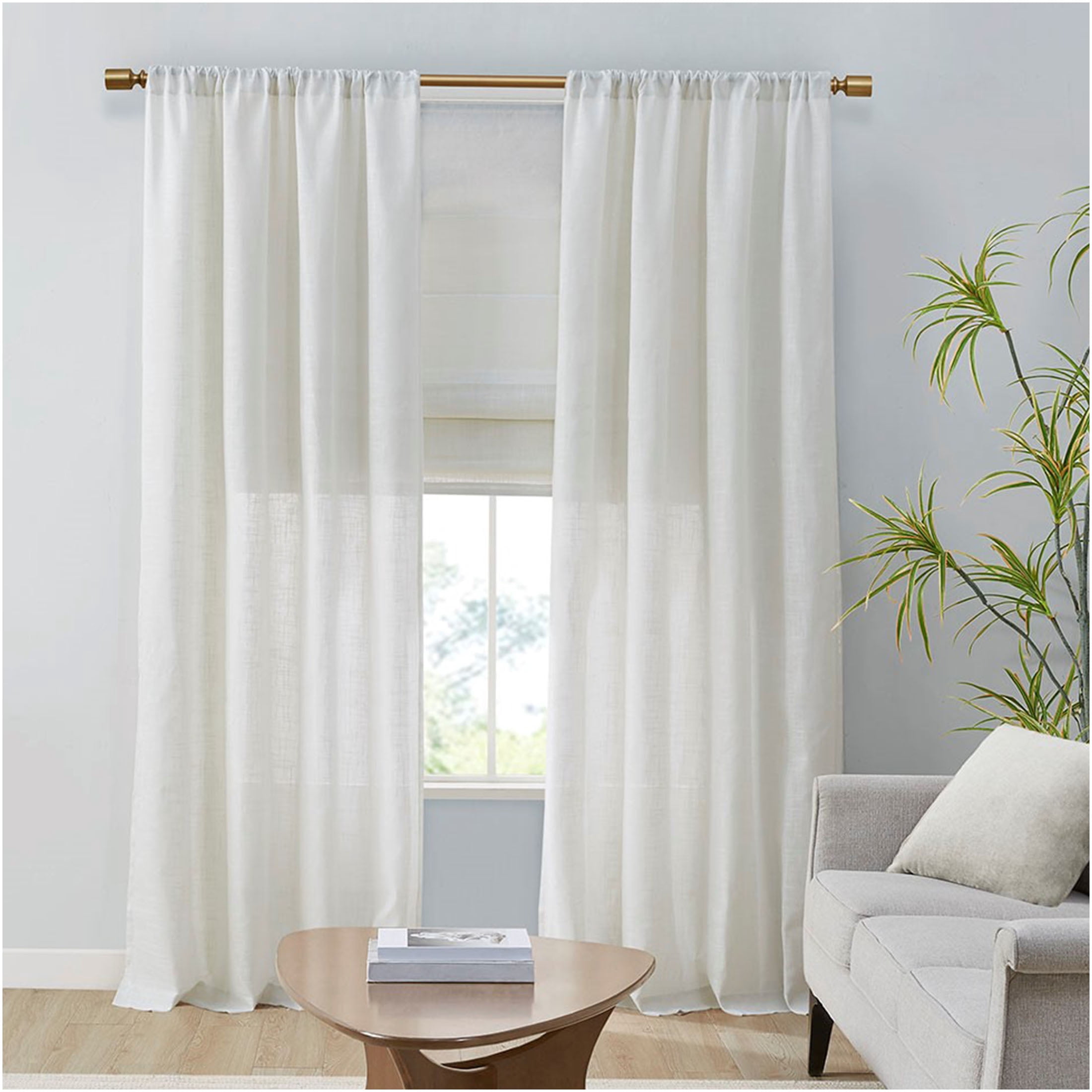 JERFIT White Linen Look Curtains 52x84 Inch Set of 2 Panels, Light Filtering Rod Pocket Drapes for Living Room Bedroom, Soft Textured Polyester Linen Blend, OEKO-TEX Certified