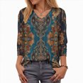 thumbnail image 4 of Towmus T Shirts for Women Loose Fit V Neck Ladies Tops 3/4 Length Boho Print Graphic Tees Lightweight Womens Blouse, 4 of 5