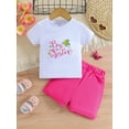 thumbnail image 2 of Argulvti Toddler Girls Summer Outfit Cotton Letter Crown Embroidery Short Sleeve Round Neck Tops with Solid Color Shorts Leisure, 2 of 8