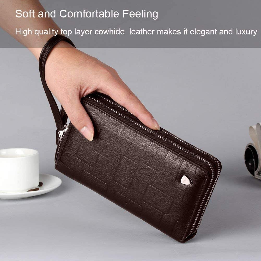 Mens Clutch Bag Handbag Leather Zipper Long Wallet Business Large Hand  Clutch Phone Holder