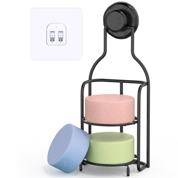 Dufvrpe Bar Soap Holder for Shower Wall 2-Tier Soap Dish for Bathroom Suction Cup & Free Standing No Drilling Stainless Steel Black