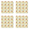 thumbnail image 1 of Floral Coaster Set of 4, Spring Flowers with Lemons Leaves Inspirational Illustration, Square Hardboard Gloss Coasters, Standard Size, Red Yellow Forest Green, by Ambesonne, 1 of 2