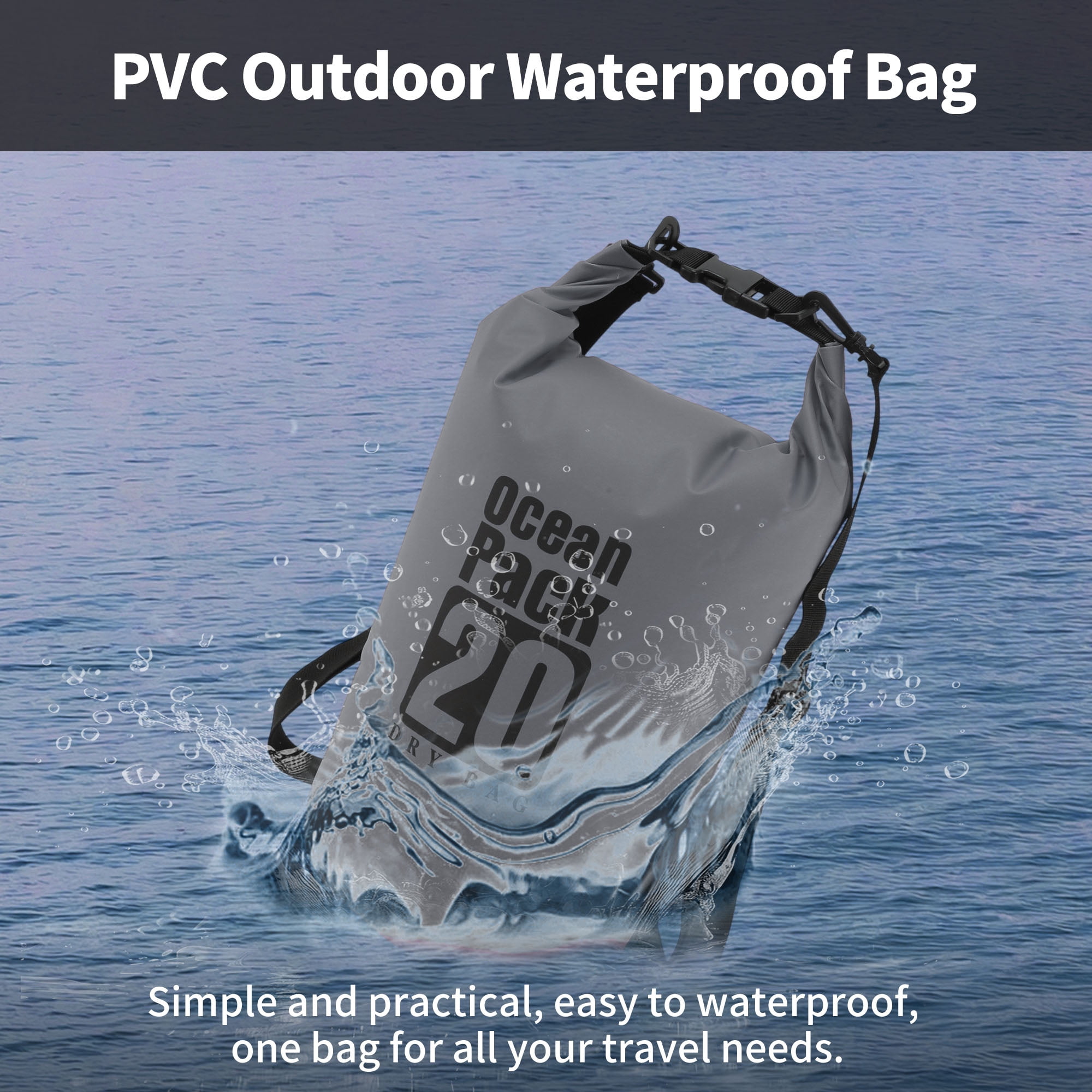 Unique Bargains Durable Waterproof Dry Bag Grey Pattern 3