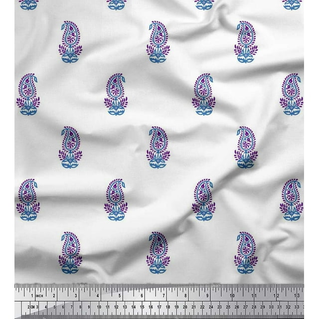 Soimoi Poly Georgette Fabric Leaves & Paisley Block Print Fabric by The Yard 52 Inch Wide