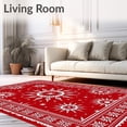 thumbnail image 2 of ODIKA 4'x6' Machine Washable Non-Slip Area Rug, Whimsical Holiday Starburst Mosaic with Frosted Detailing Accent High Traffic Rug, Red, 614541, 2 of 7