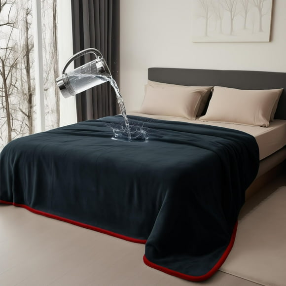 Queen Size Waterproof Blanket for Bed - Stain Proof Splash Blanket, Water Proof and Spill-Proof Design, Ideal for Couples for Love and Cozy Moments (Passion Red & Midnight Black, 80x9