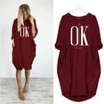 thumbnail image 3 of Yanluna Robe d'Été Ample pour Femmes C'est OK Ne t'Inquiète Pas Imprimé Col Rond Manches Longues Poche Confortable Décontractée Grande Taille, 3 of 7