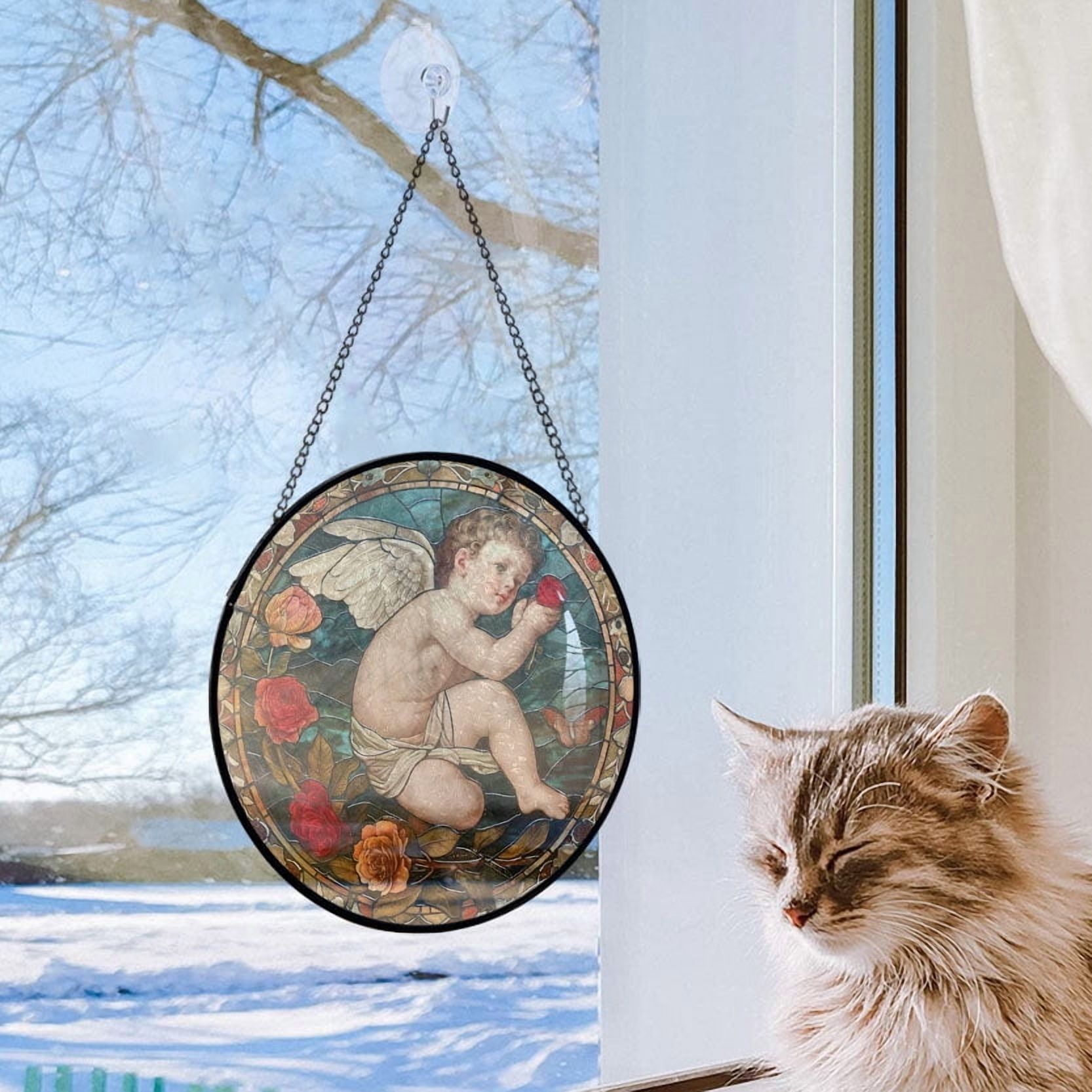 Cherub: Stained Glass-Style Christmas Ornament - Made With Real Glass, Stained Glass Ornament 2025, Holiday Decoration, Seasonal Keepsake Gift, Unique Collectible, Window Hanging,