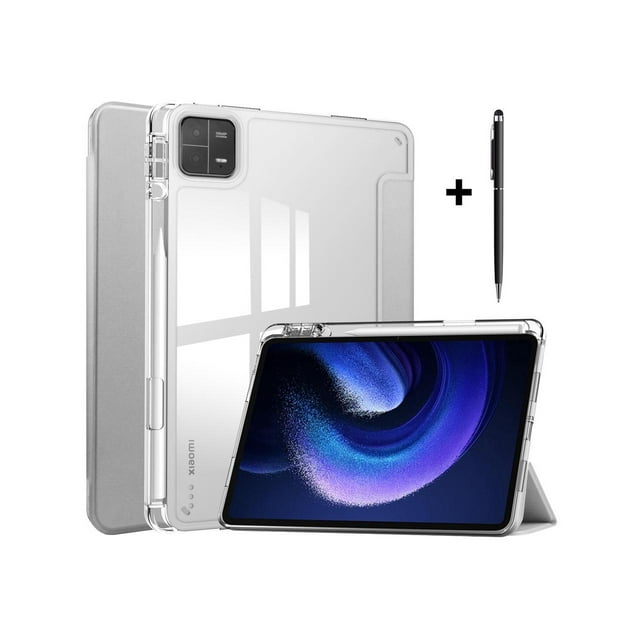 Protective Case for Xiaomi Mi Pad 6 / 6 Pro 11 Inch 2023 with S Pen Holder, Universal Stylus Pen,Transparent Hard Shell Back Trifold Smart Stand Cover