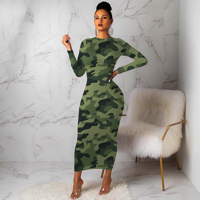 Women Pencil Dress Colorful Camouflage 