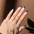 thumbnail image 2 of Paquete de 24 uñas francesas con forma de gota de agua negra, chips de uñas de diamante, chips de uñas de perlas, chips de uñas de almendra JM, 2 of 5