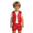 thumbnail image 6 of CPNG Boys Girls Sequin Outfits Sleeveless Waistcoat Shorts Hip-hop Jazz Dance Stage Performance Costume Vest Tops and Shorts Set(Red,15-16 Years), 6 of 7