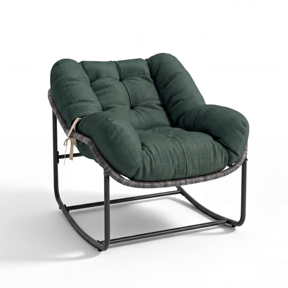 Oversized Egg-Shaped Wicker Patio Rocking Chair Set, Padded Papasan Rocker Lounge Chairs, All-Weather Rattan, Reinforced Metal Frame for Patio, Porch, Living Room or Bedroom