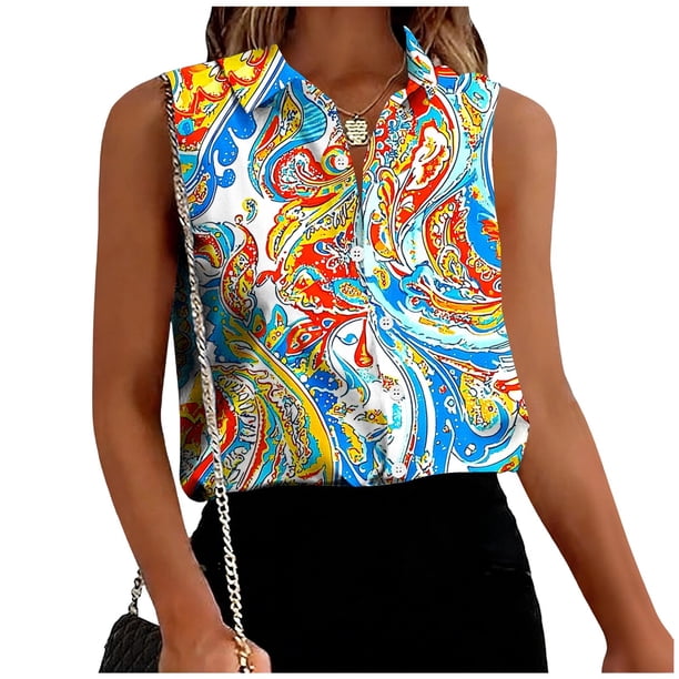 TaTaai Printed Blouse Lightweight Drape Women's Casual Fashion Lapel Button Sleeveless & Short Sleeve Loose Summer Office Smart-Casual Top Gift