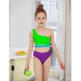 thumbnail image 3 of Girls Swimsuit Two Piece One Shoulder Cutout Bikini Summer Beach Sport Bathing Suits for9-10T, 3 of 11