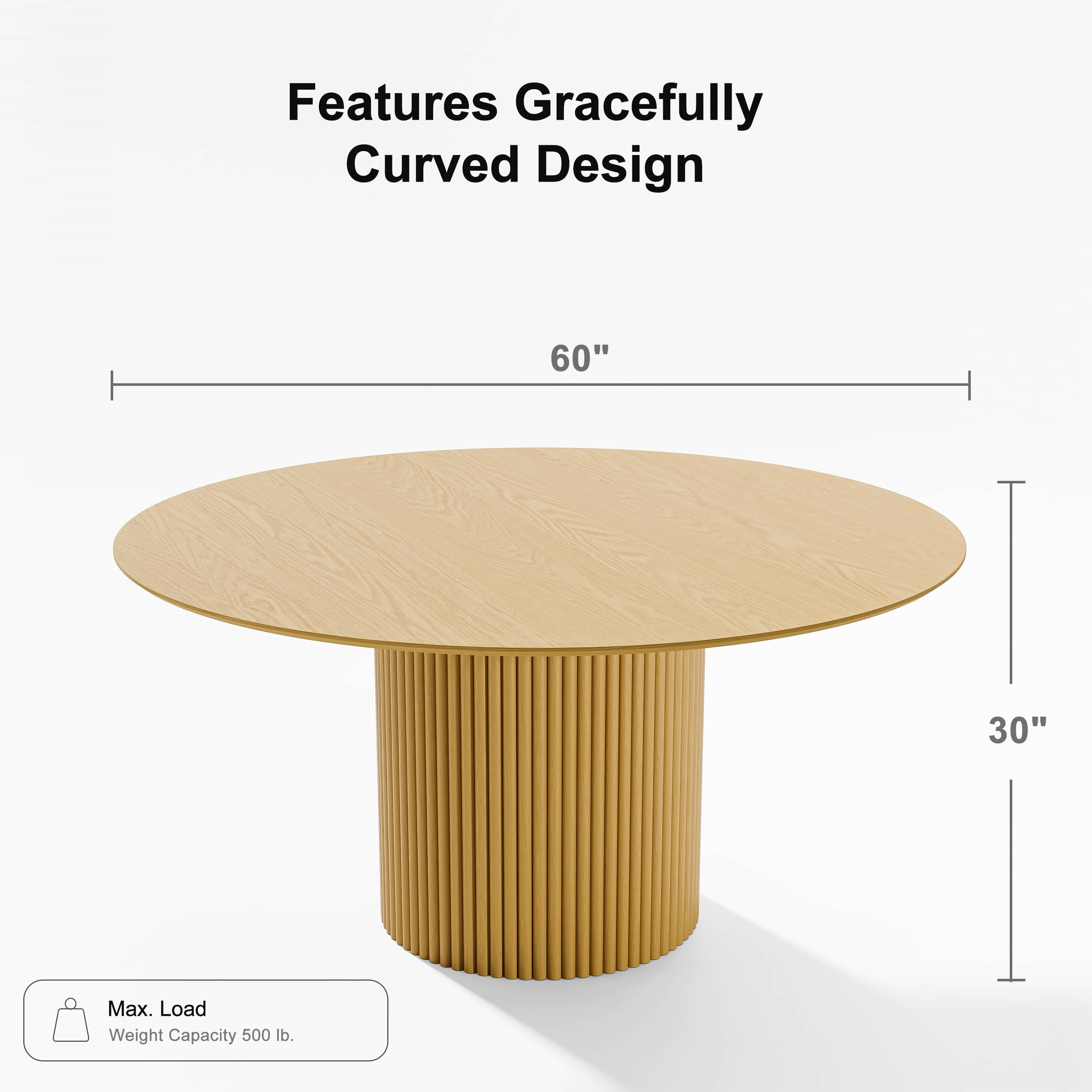 MAYEERTY 60" Round Dining Tables, Mid-Century Dining Table for Dining Room Kitchen, Natural Wood