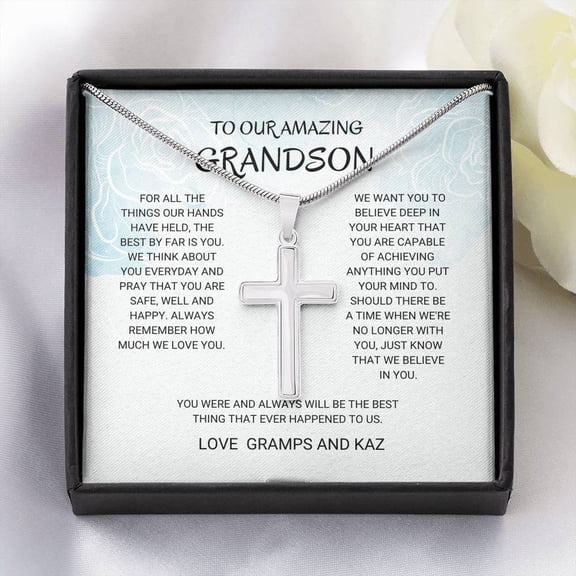 Grandson - Best Thing - Artisan Cross Necklace, Birthday, Graduation Gift