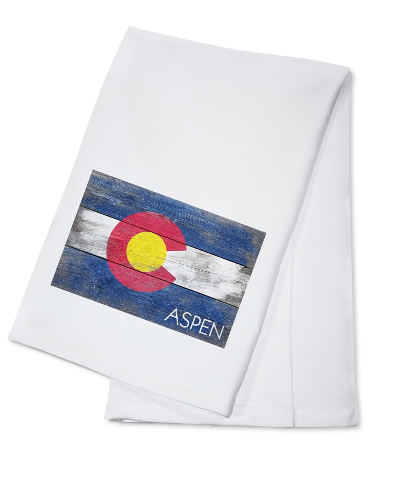 Aspen, Colorado State Flag - Rustic Painting (100% Cotton Kitchen Towel