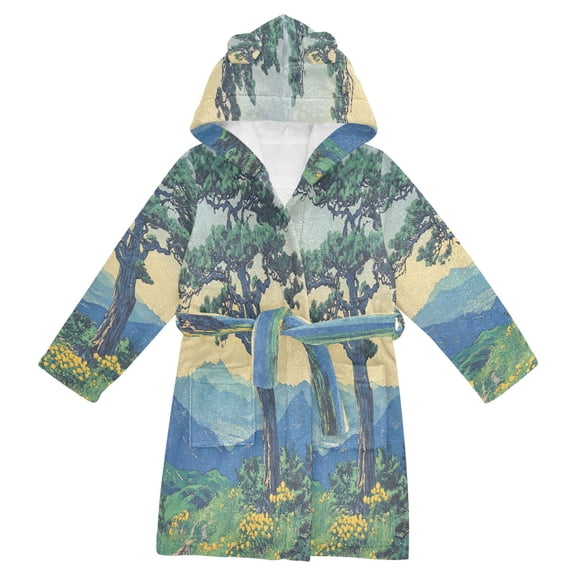 FORMRS Niños Bathrobe Unisex Hooded Robe Soft Plush Pajamas Sleepwear, Size 2-3T, Retro Mountain