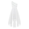 thumbnail image 4 of TSSOE Flower Girl Dresses for Wedding Kids Glitter One Shoulder High Low Birthday Party Dress Ball Silver 10, 4 of 7