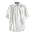 thumbnail image 1 of Camisa de manga corta de algodón y lino para hombre: prenda informal con botones, tejido ligero, color liso, ropa de playa para verano, tallas M-B, 1 of 8