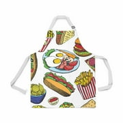 ASHLEIGH Hot Dog with Sausage Popcorn Chips Pizza Bacon Eggs Adjustable Bib Apron for Women Men Girls Chef with Pockets Novelty Kitchen Apron for Cooking Baking Gardening Pet Grooming Cleaning